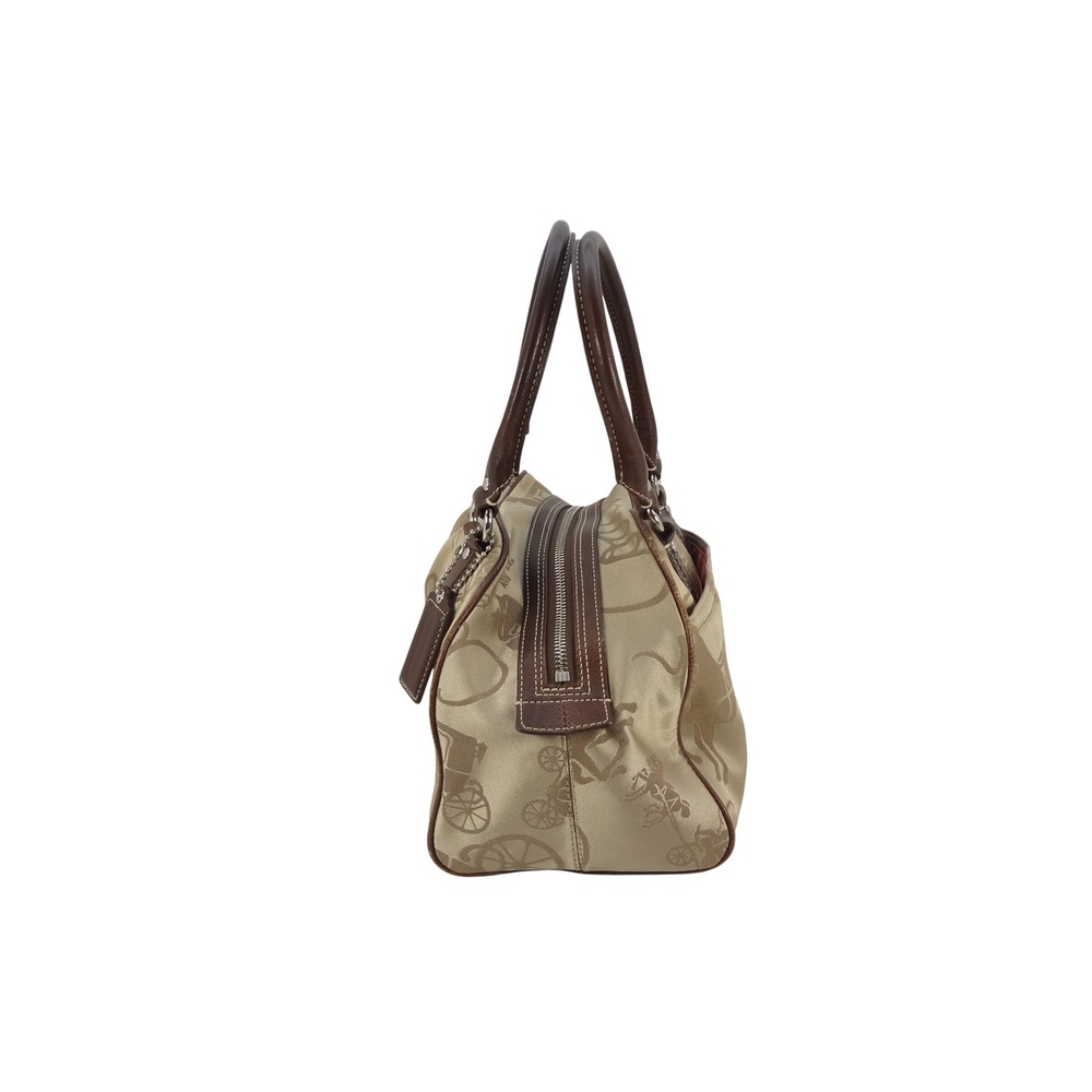 Coach Horse and Carriage Tan Jacquard Leather Satchel Bag F14481 Brown Trim - Picture 4 of 7